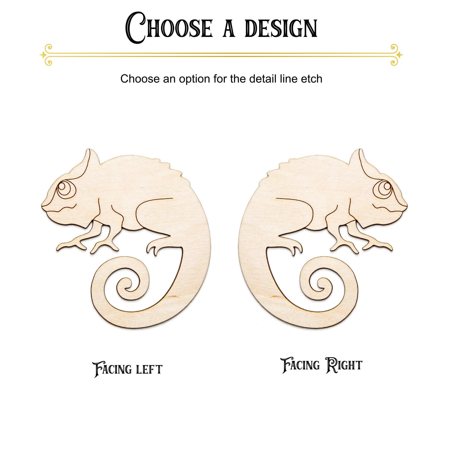 Chameleon Detailed Wood Cutout - Laser Cut Unfinished Craft Shape - Multiple Sizes