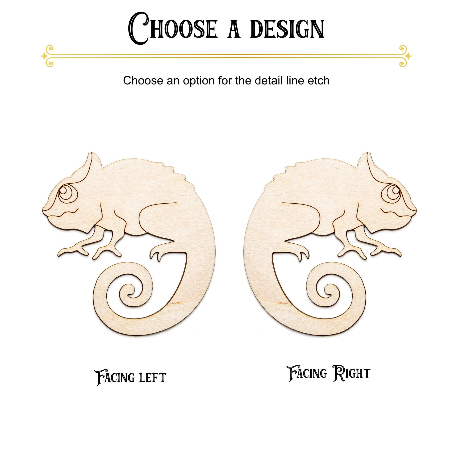Chameleon Detailed Wood Cutout - Laser Cut Unfinished Craft Shape - Multiple Sizes