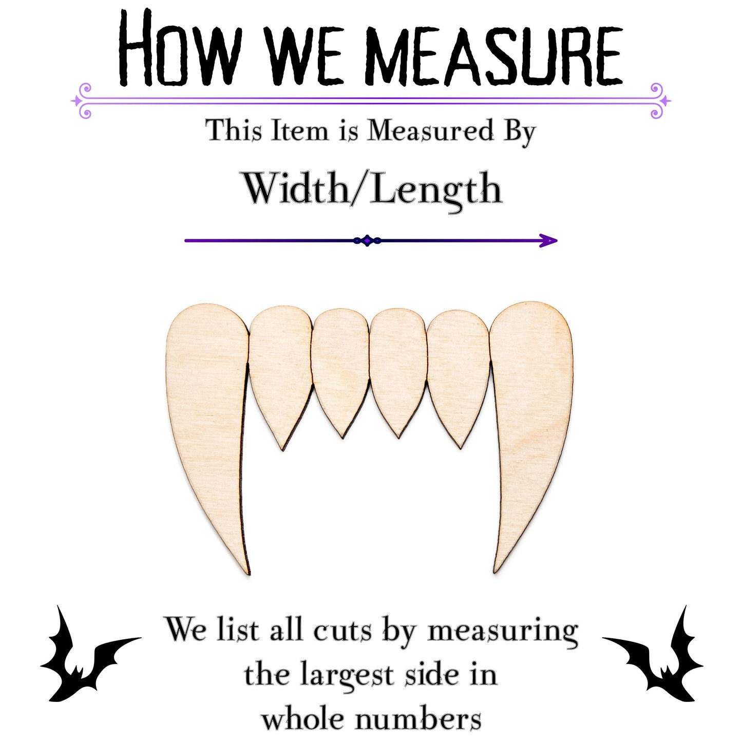 Vampire Fangs Wood Cutout - Laser Cut Unfinished Craft Shape - Multiple Sizes