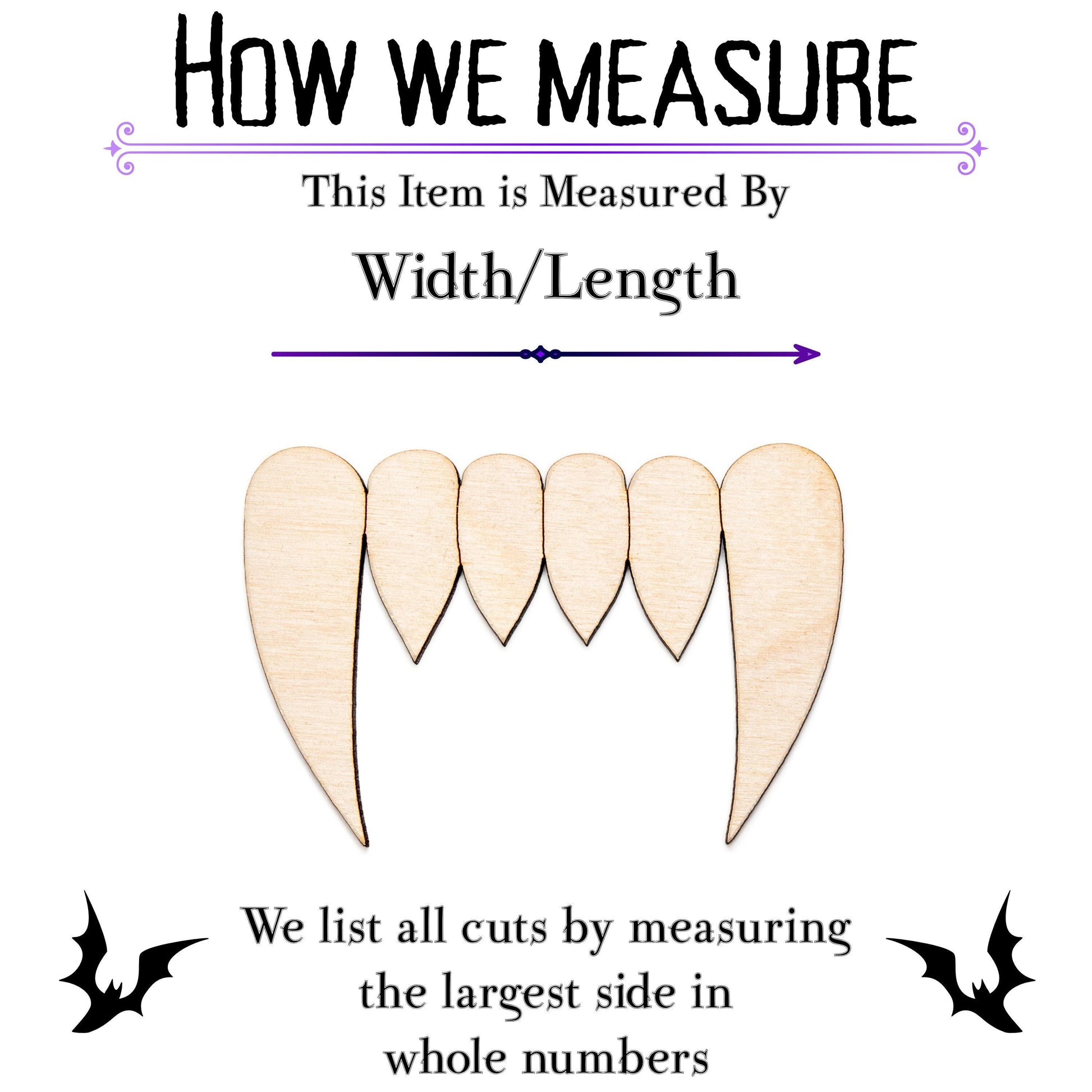 Vampire Fangs Wood Cutout - Laser Cut Unfinished Craft Shape - Multiple Sizes