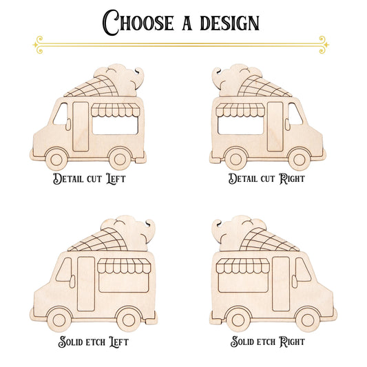 Ice Cream Truck Detailed Wood Cutout - Laser Cut Unfinished Craft Shape - Multiple Sizes