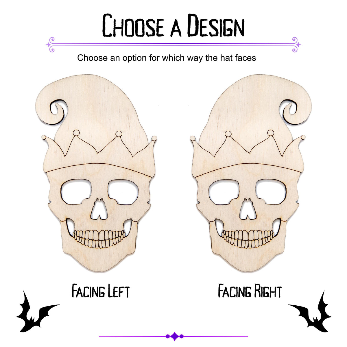 Skull With Elf Hat Wood Cutout - Laser Cut Unfinished Craft Shape - Multiple Sizes