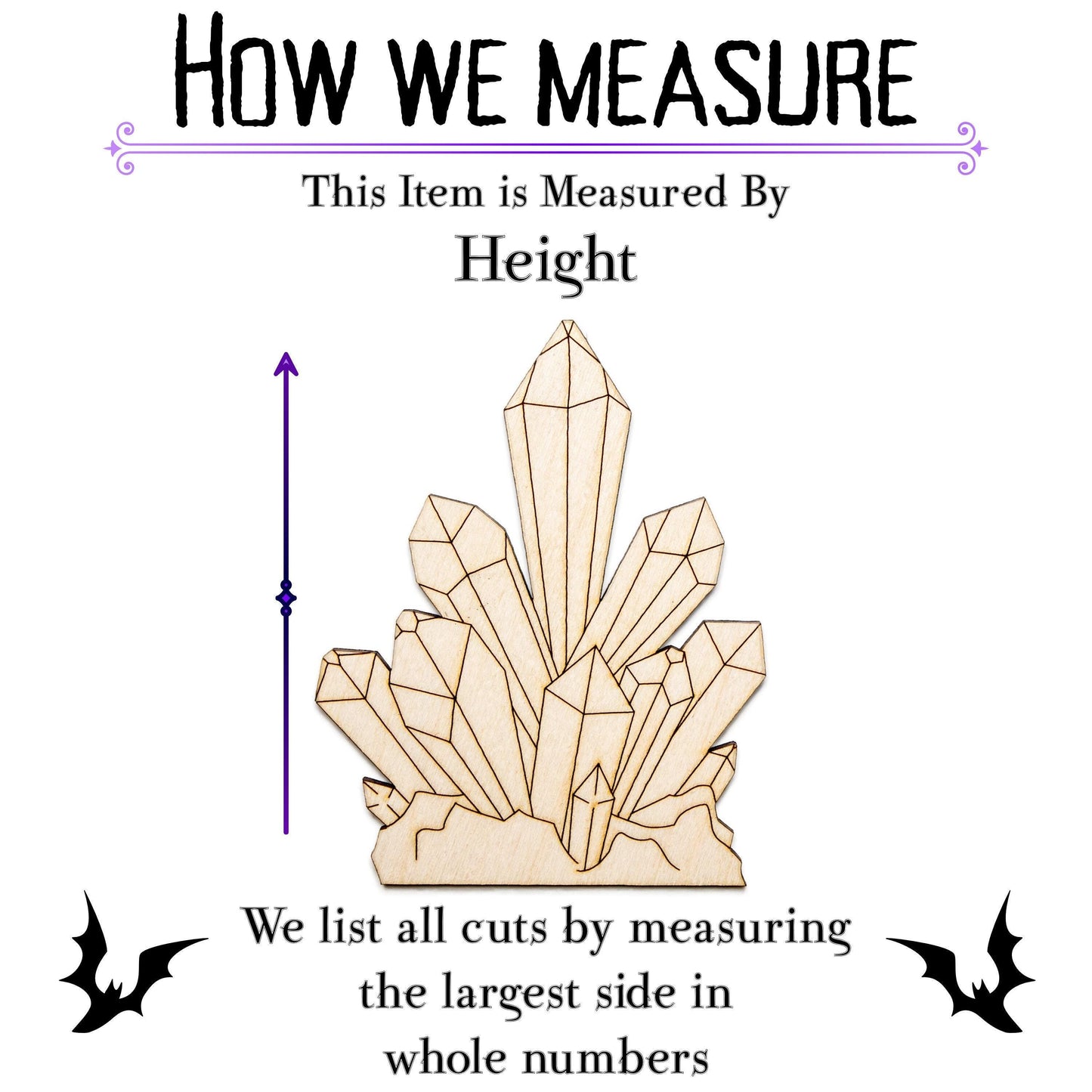 Crystals Detailed Wood Cutout - Laser Cut Unfinished Craft Shape - Multiple Sizes