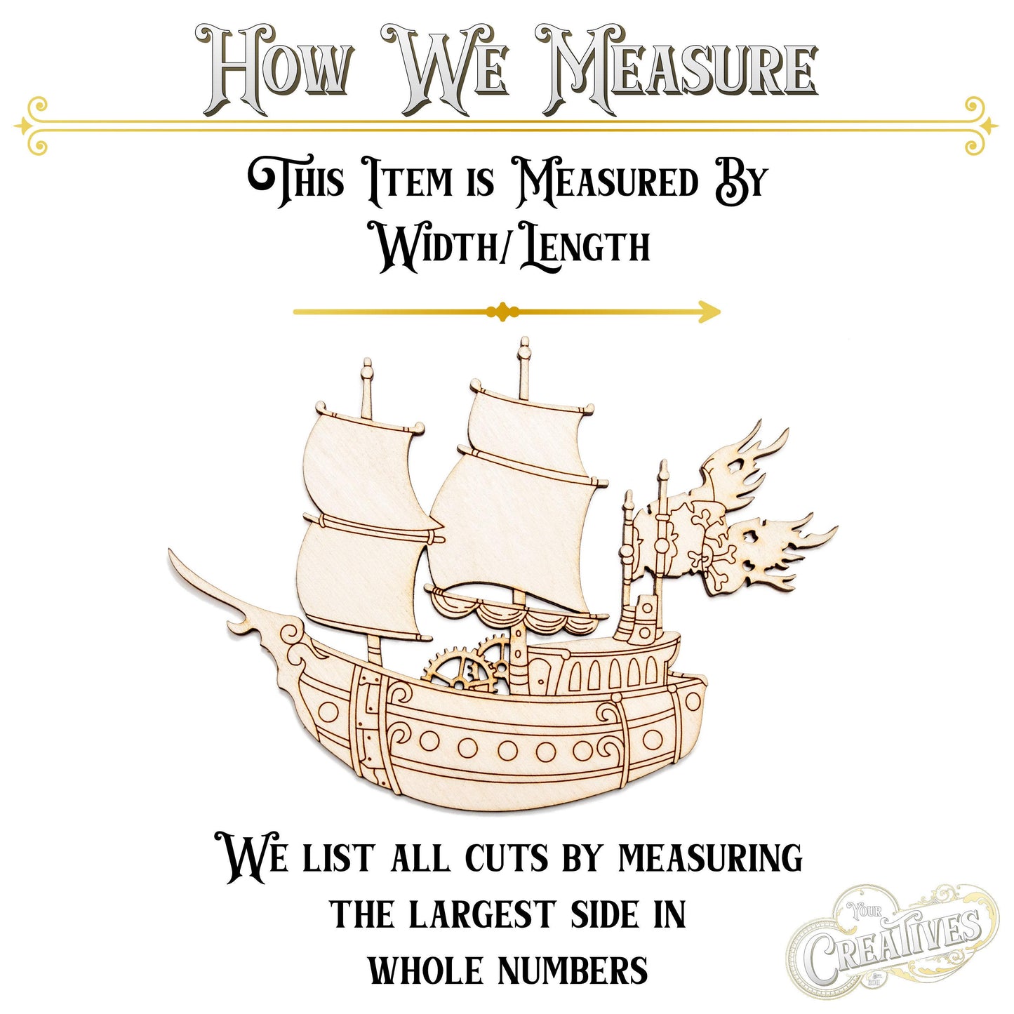 Pirate Ship Detailed Wood Cutout - Laser Cut Unfinished Craft Shape - Multiple Sizes