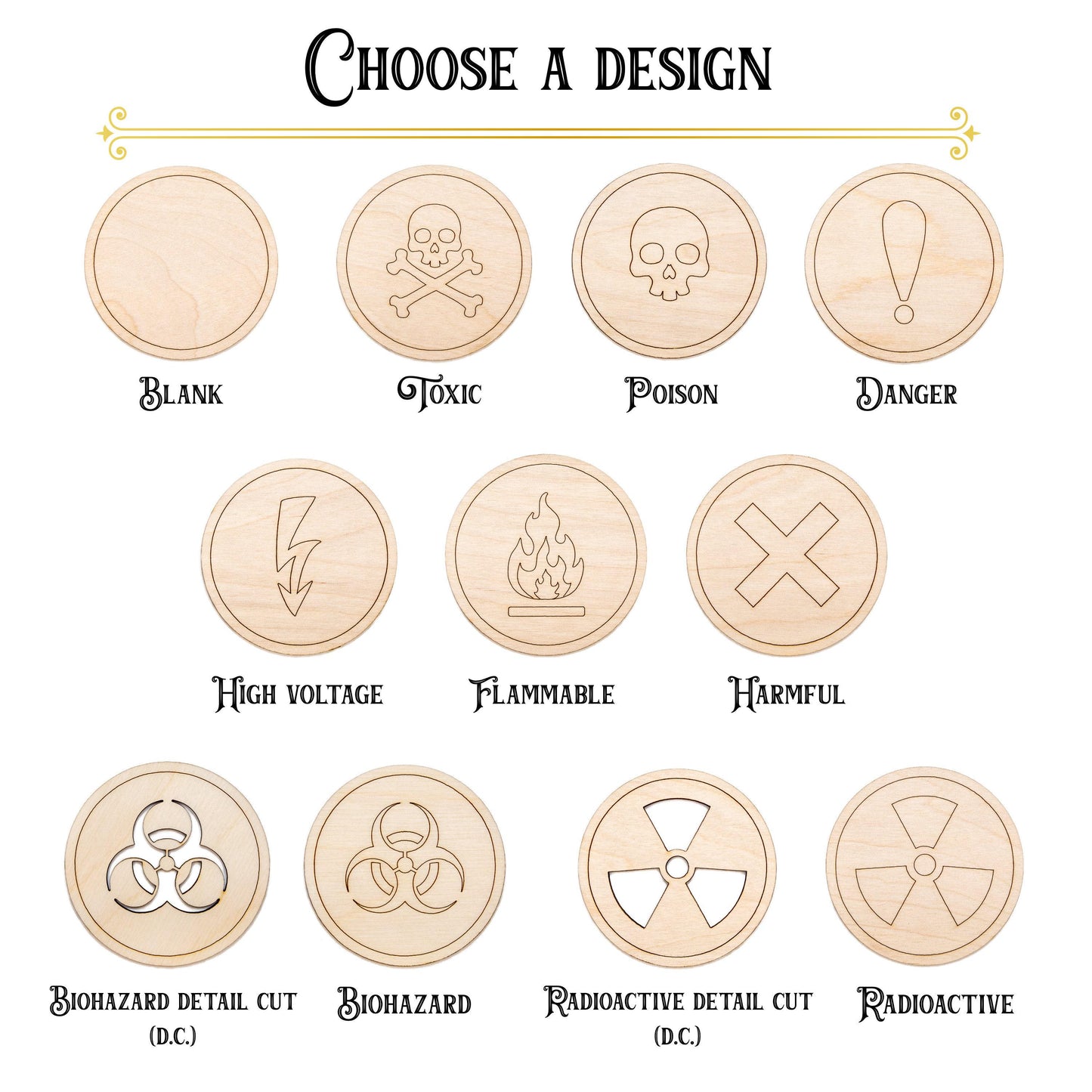 Hazard Signs Circular Detailed Wood Cutout - Laser Cut Unfinished Craft Shape - Multiple Sizes