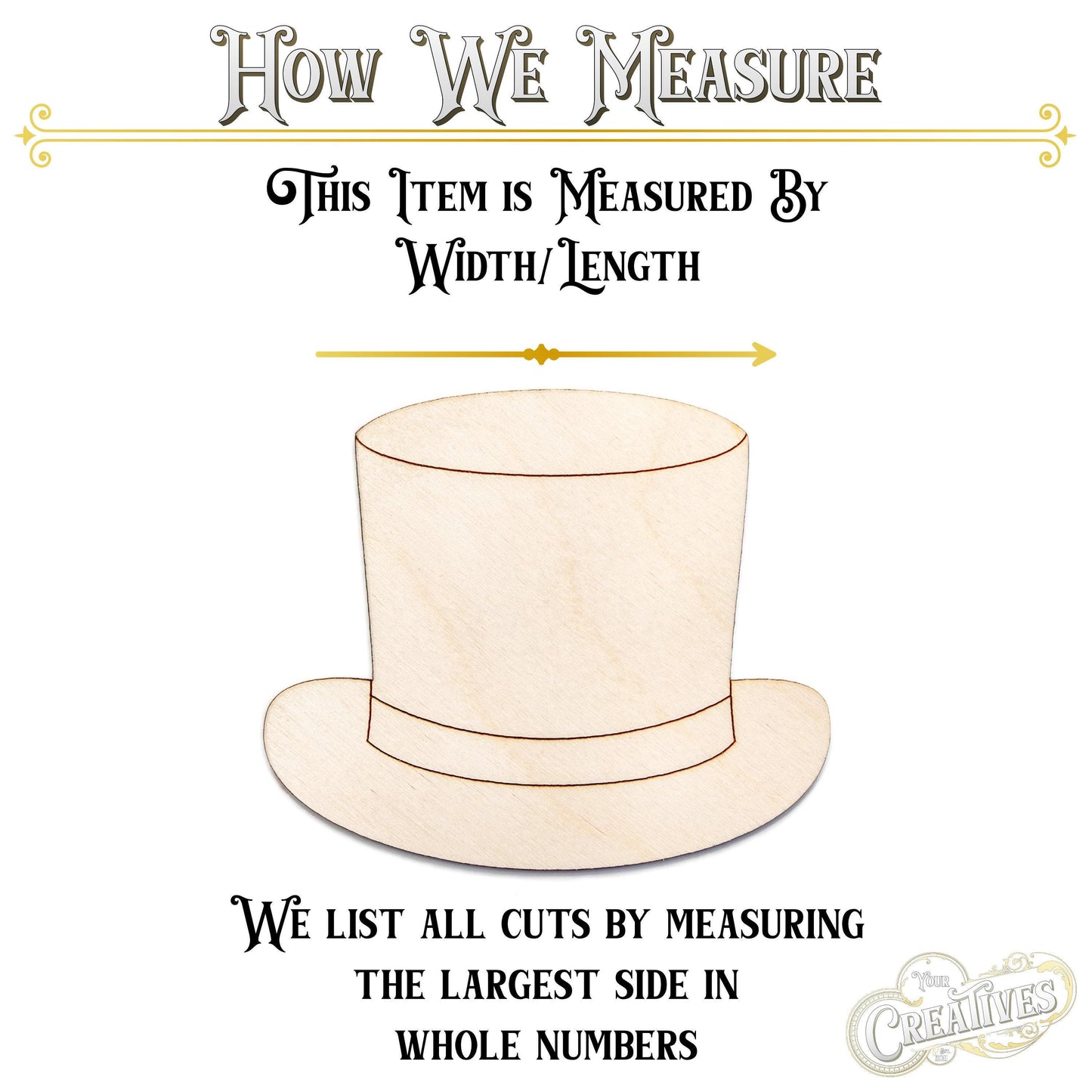 Top Hat Detailed Wood Cutout - Laser Cut Unfinished Craft Shape - Multiple Sizes