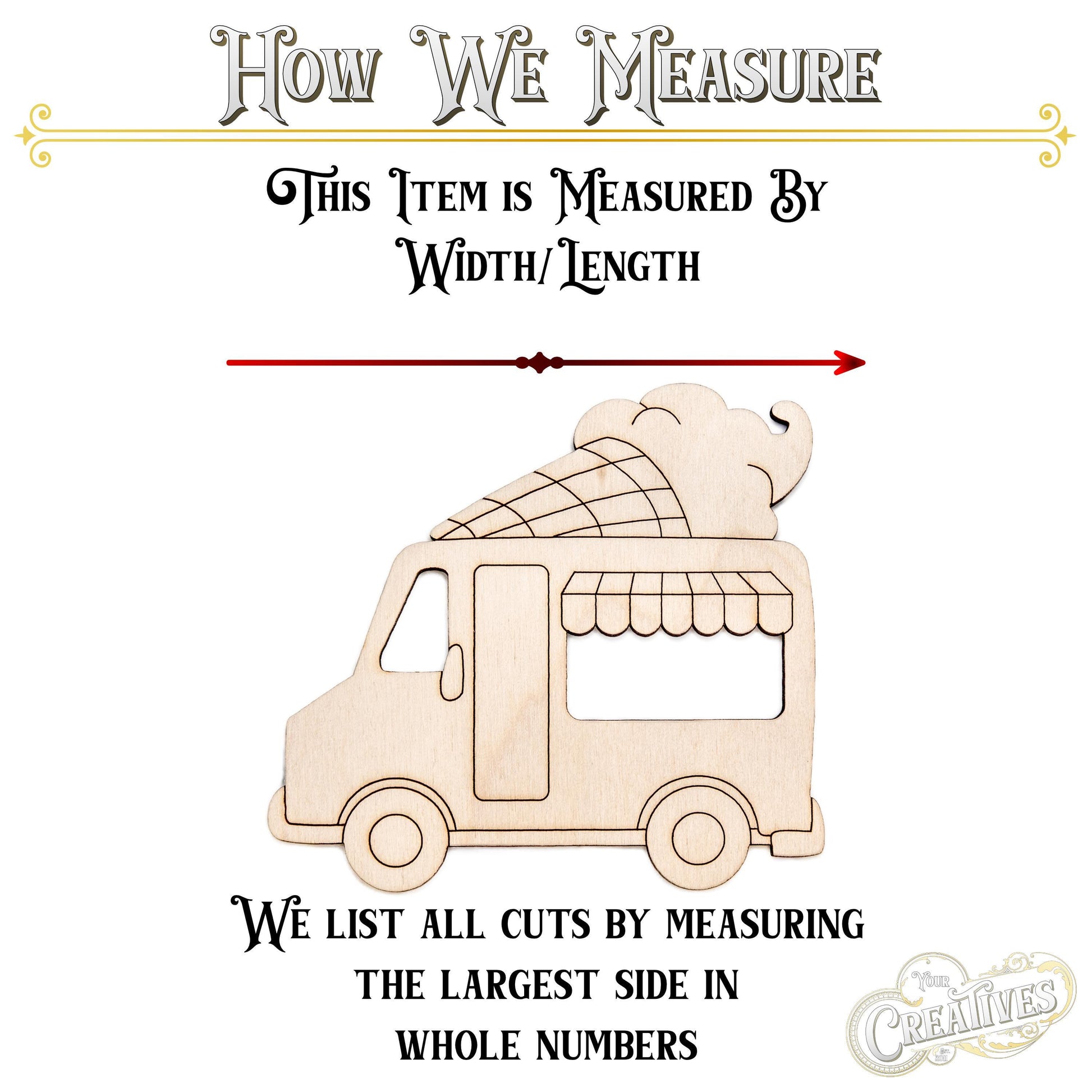 Ice Cream Truck Detailed Wood Cutout - Laser Cut Unfinished Craft Shape - Multiple Sizes
