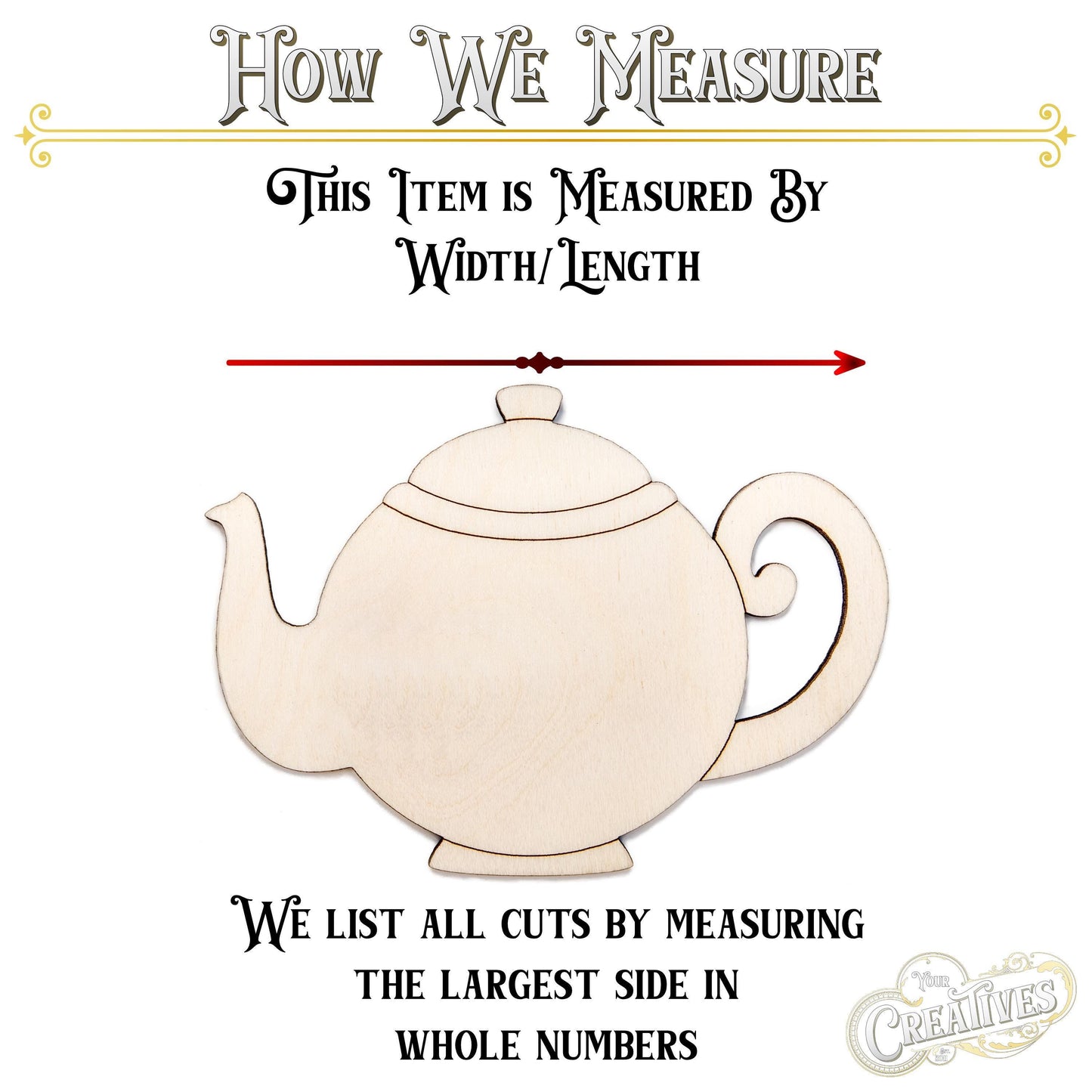 Teapot Wood Cutout - Laser Cut Unfinished Craft Shape - Multiple Sizes