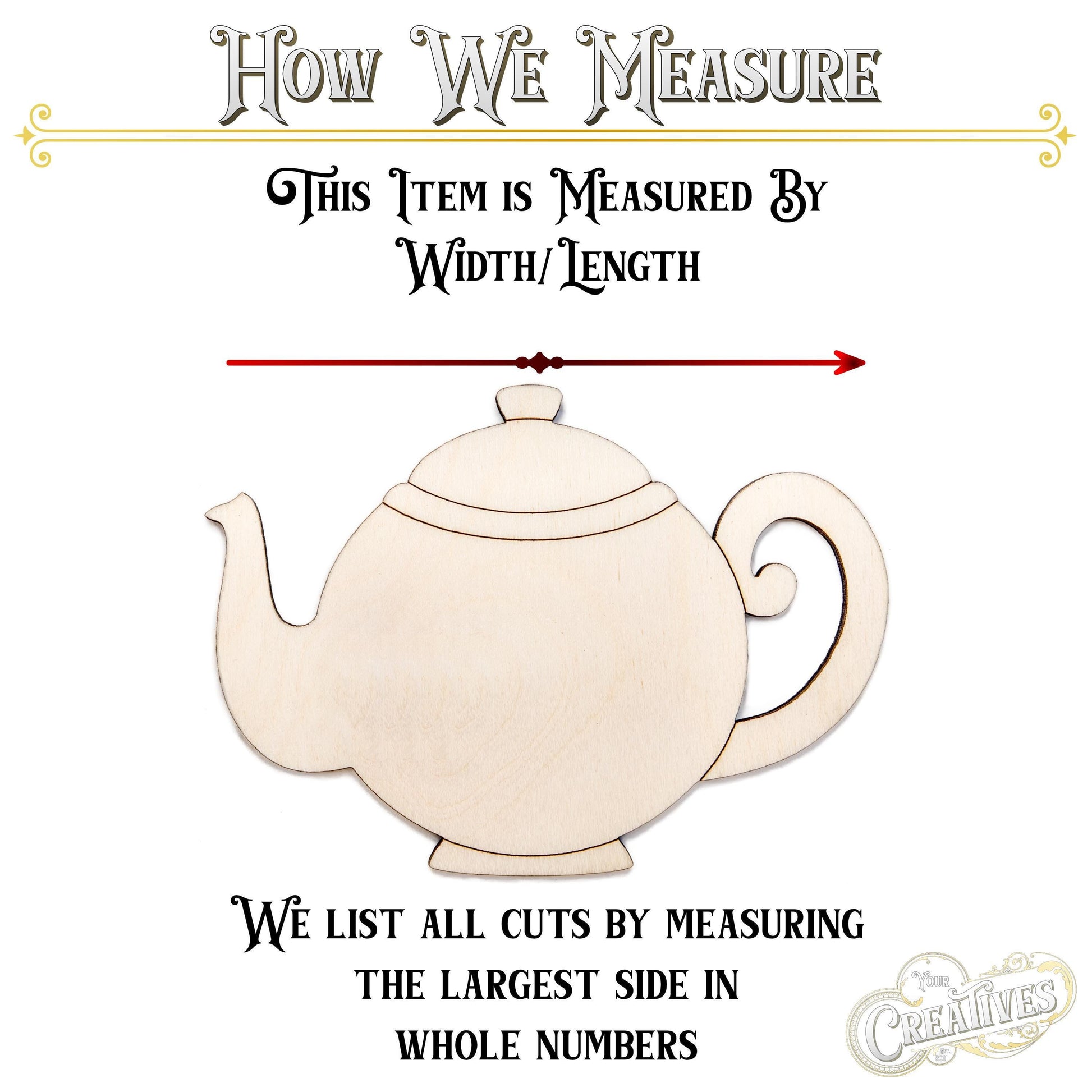 Teapot Wood Cutout - Laser Cut Unfinished Craft Shape - Multiple Sizes