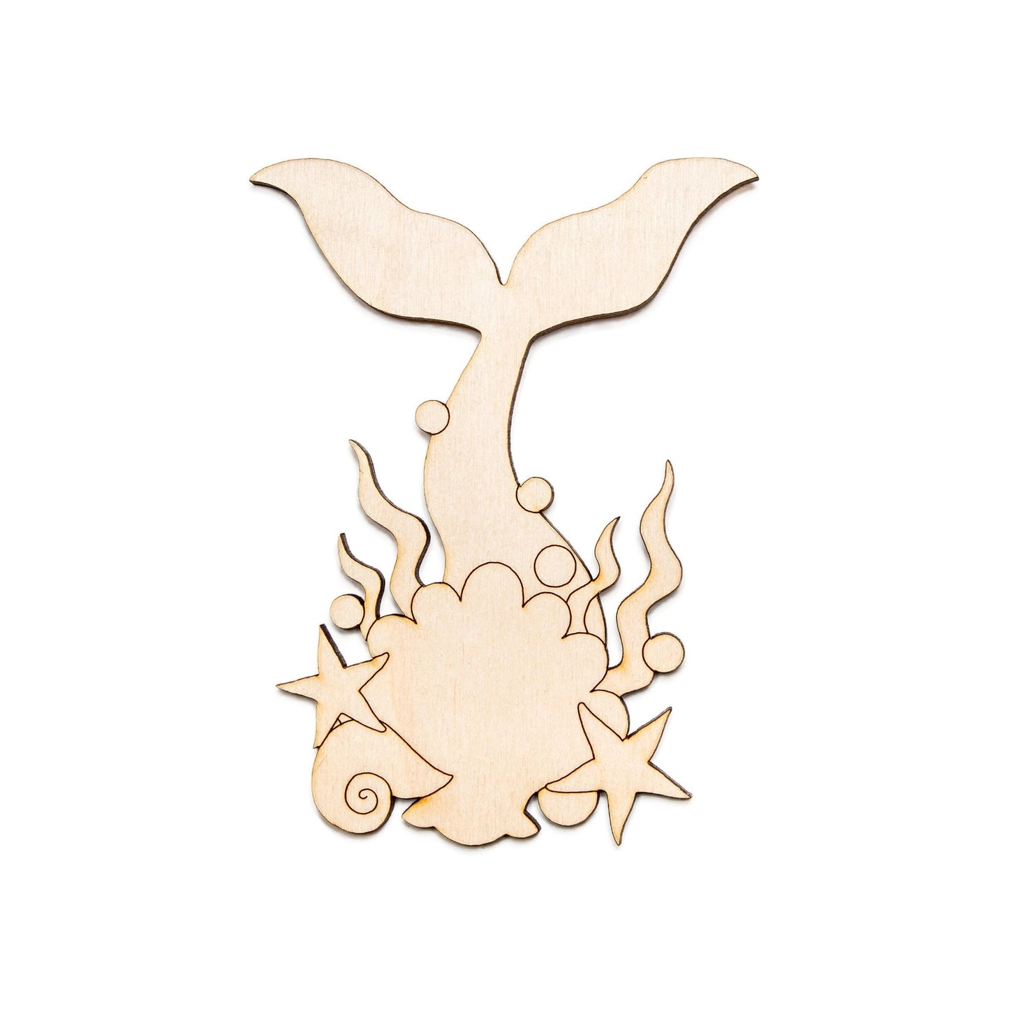 Mermaid Tail Wood Cutout - Laser Cut Unfinished Craft Shape - Multiple Sizes