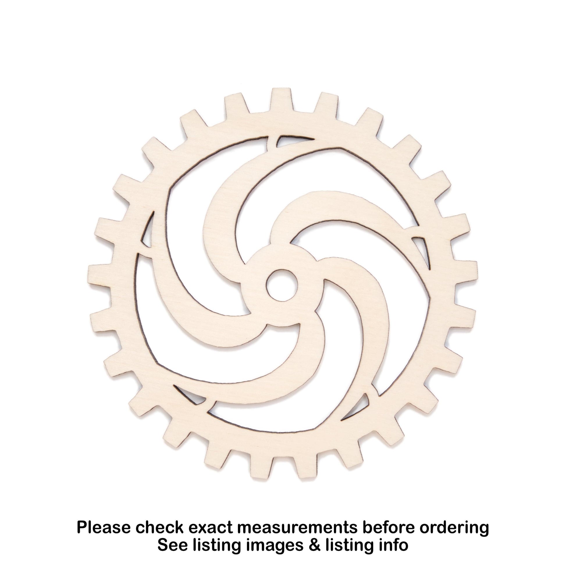 Spiral Gear Wood Cutout - Laser Cut Unfinished Craft Shape - Multiple Sizes