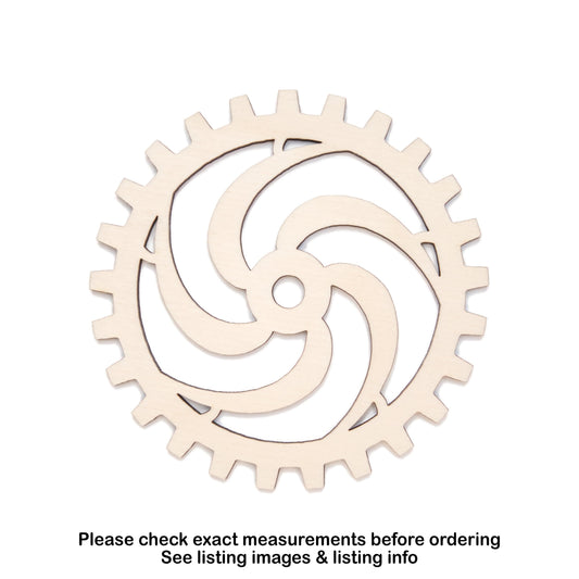 Spiral Gear Wood Cutout - Laser Cut Unfinished Craft Shape - Multiple Sizes