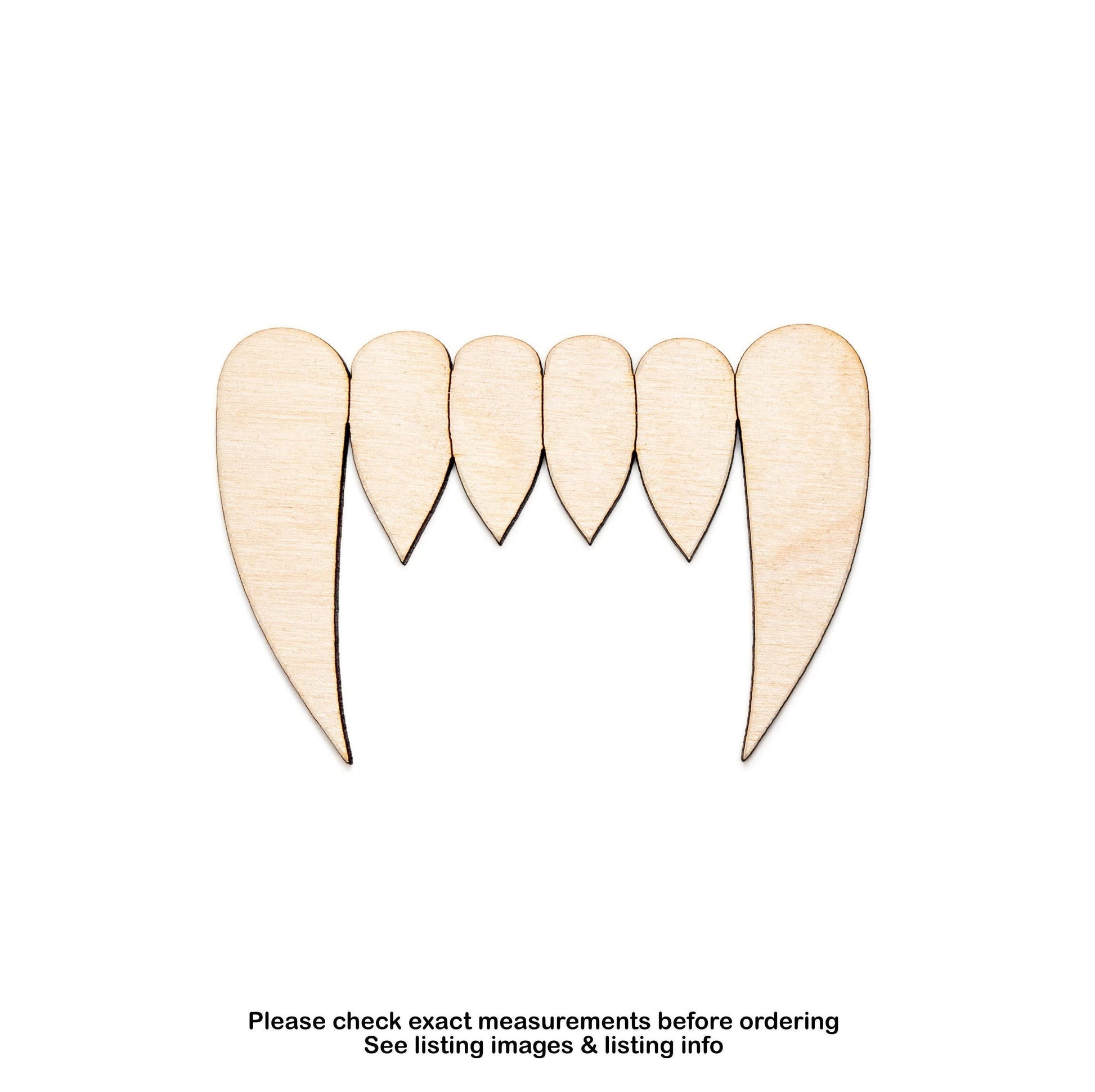 Vampire Fangs Wood Cutout - Laser Cut Unfinished Craft Shape - Multiple Sizes