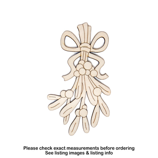 Mistletoe Bunch With Ribbon Detailed Wood Cutout - Laser Cut Unfinished Craft Shape - Multiple Sizes