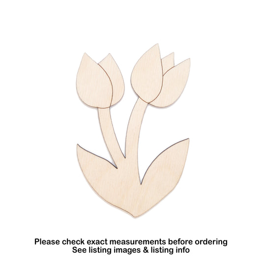 Tulips Two Wood Cutout - Laser Cut Unfinished Craft Shape - Multiple Sizes
