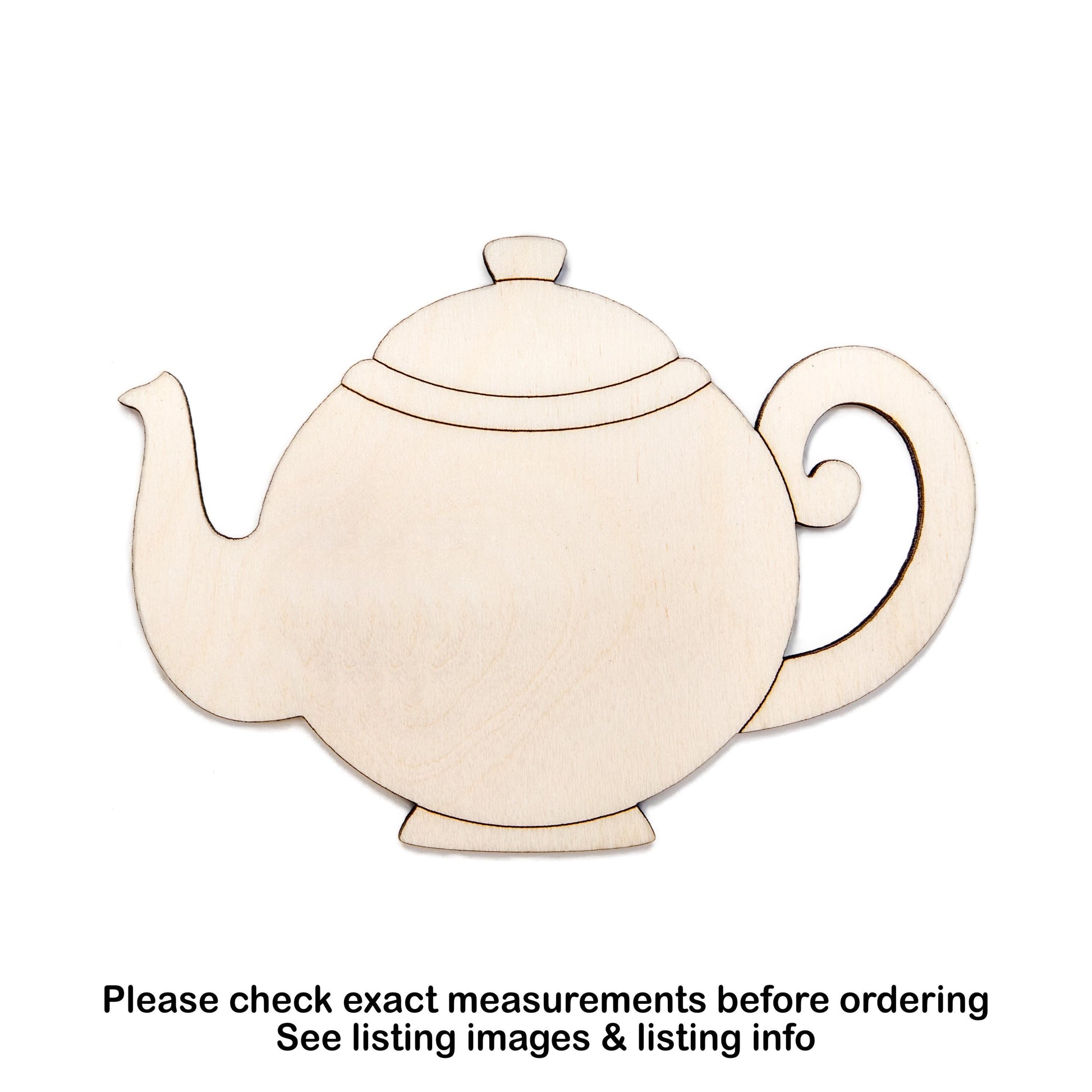Teapot Wood Cutout - Laser Cut Unfinished Craft Shape - Multiple Sizes