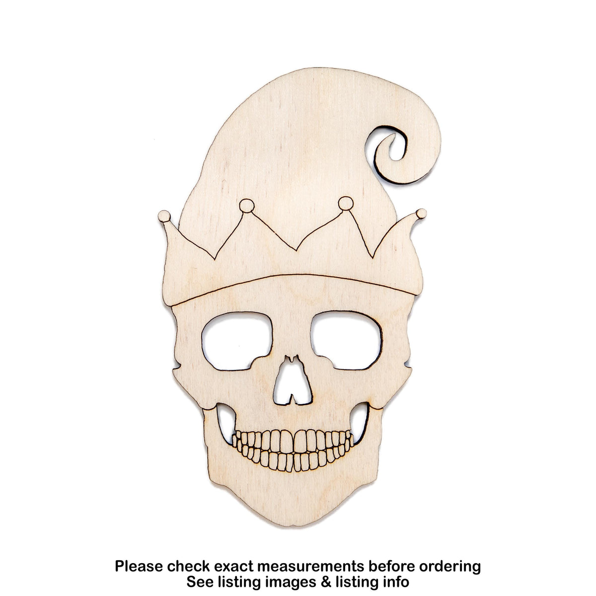 Skull With Elf Hat Wood Cutout - Laser Cut Unfinished Craft Shape - Multiple Sizes