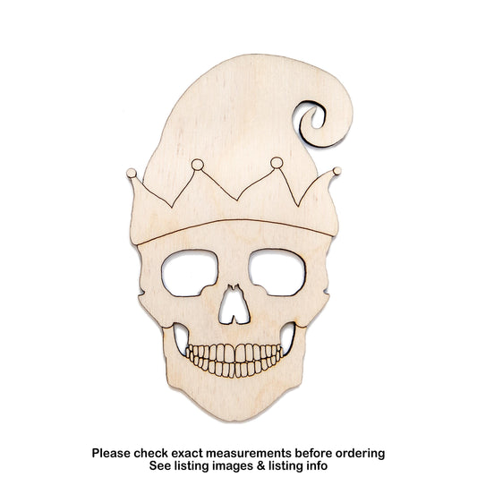 Skull With Elf Hat Wood Cutout - Laser Cut Unfinished Craft Shape - Multiple Sizes