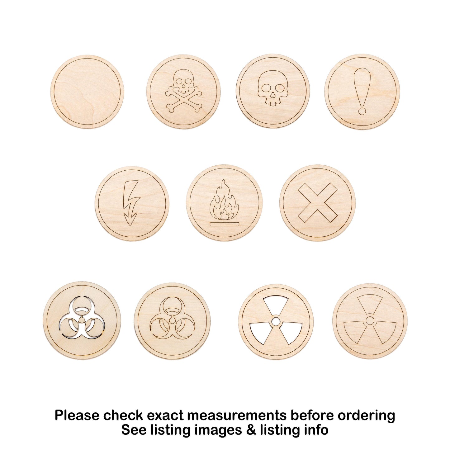 Hazard Signs Circular Detailed Wood Cutout - Laser Cut Unfinished Craft Shape - Multiple Sizes