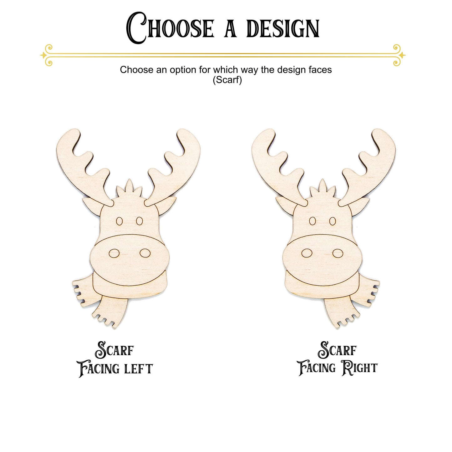 Moose With Scarf Wood Cutout - Laser Cut Unfinished Craft Shape - Multiple Sizes