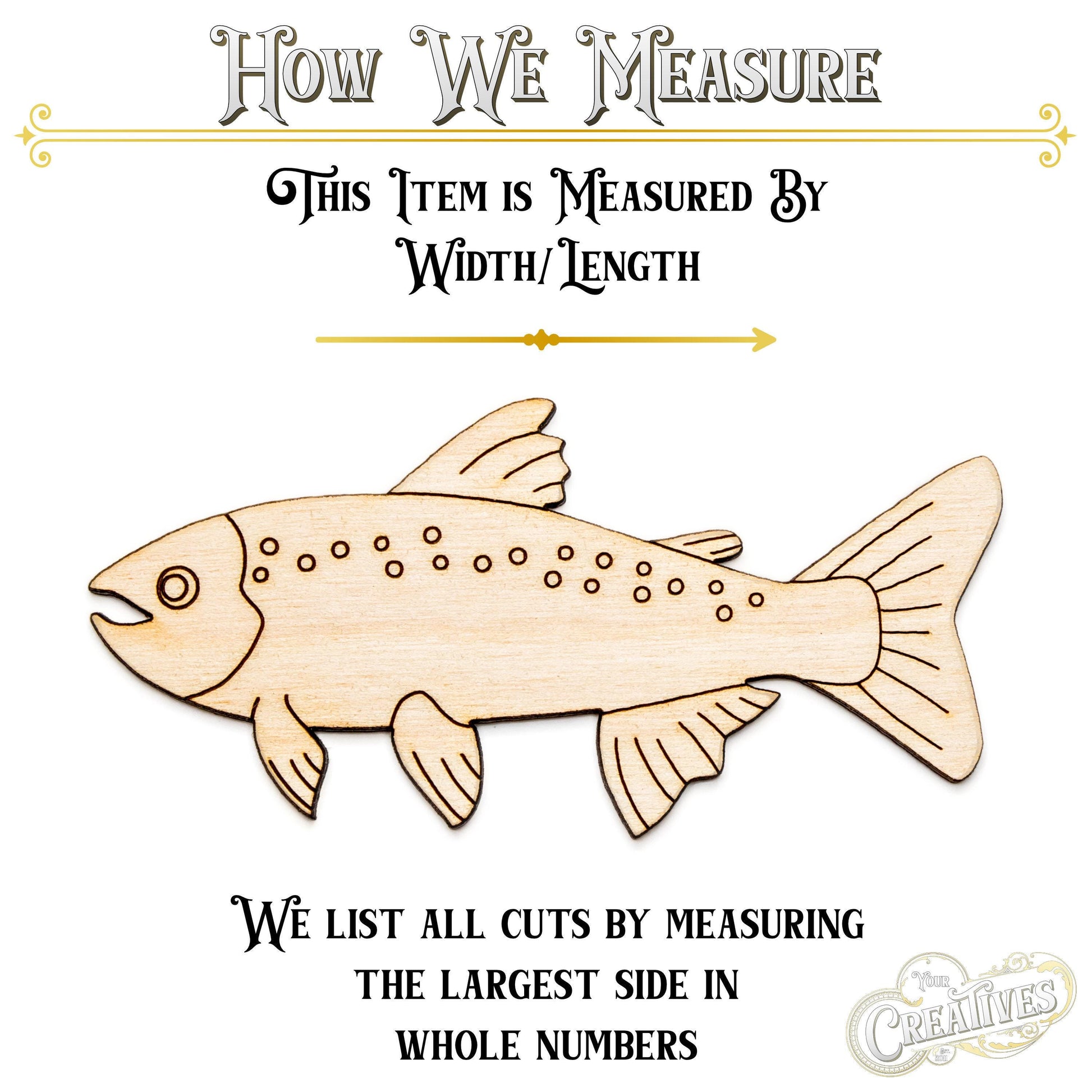 Trout Fish Detailed Wood Cutout - Laser Cut Unfinished Craft Shape - Multiple Sizes
