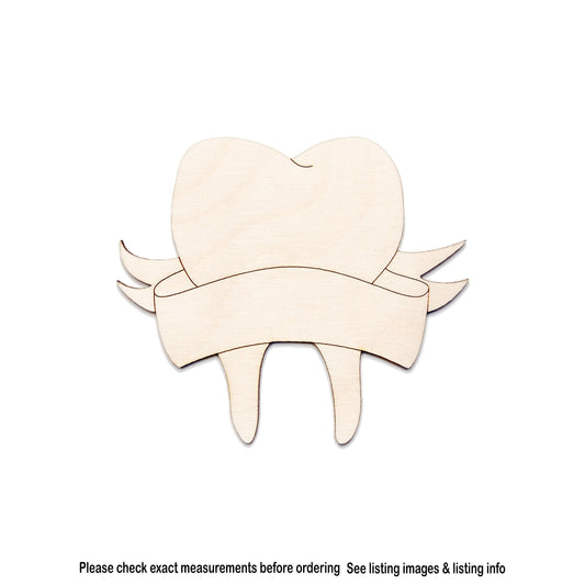 Tooth With Banner Wood Cutout - Laser Cut Unfinished Craft Shape - Multiple Sizes