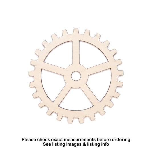 Basic Gear Wood Cutout - Laser Cut Unfinished Craft Shape - Multiple Sizes