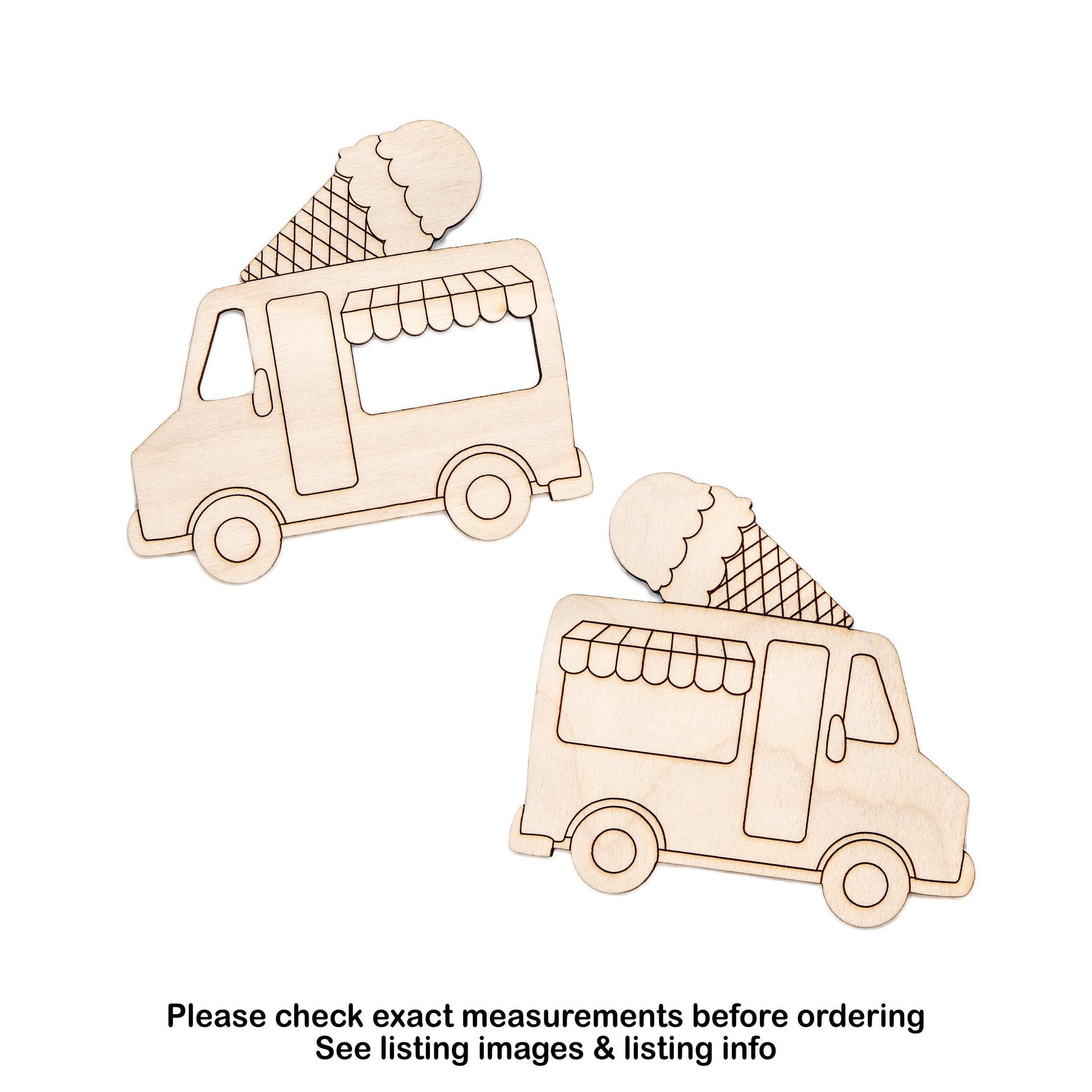 Ice Cream Truck Two Scoops Detailed Wood Cutout - Laser Cut Unfinished Craft Shape - Multiple Sizes