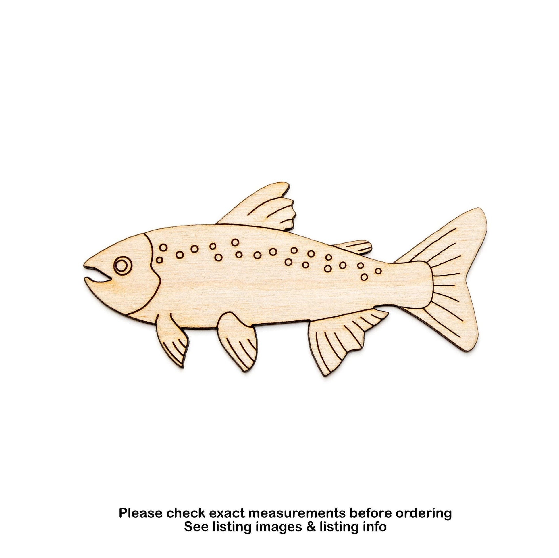 Trout Fish Detailed Wood Cutout - Laser Cut Unfinished Craft Shape - Multiple Sizes