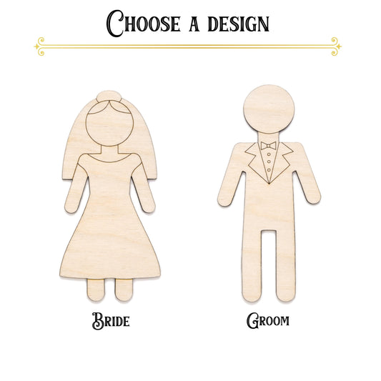 Bride And Groom Wood Cutout - Laser Cut Unfinished Craft Shape - Multiple Sizes