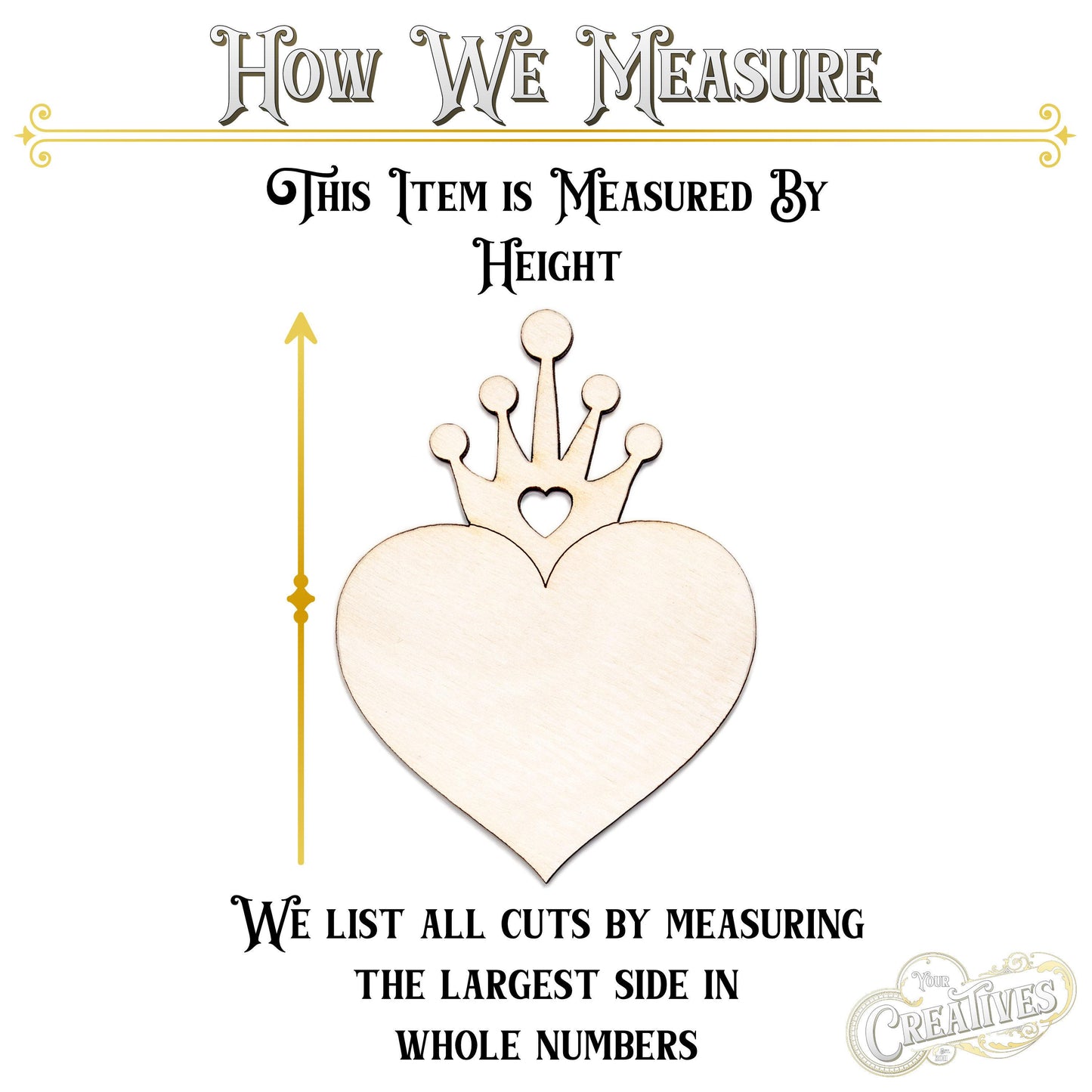 Heart Crown Wood Cutout - Laser Cut Unfinished Craft Shape - Multiple Sizes