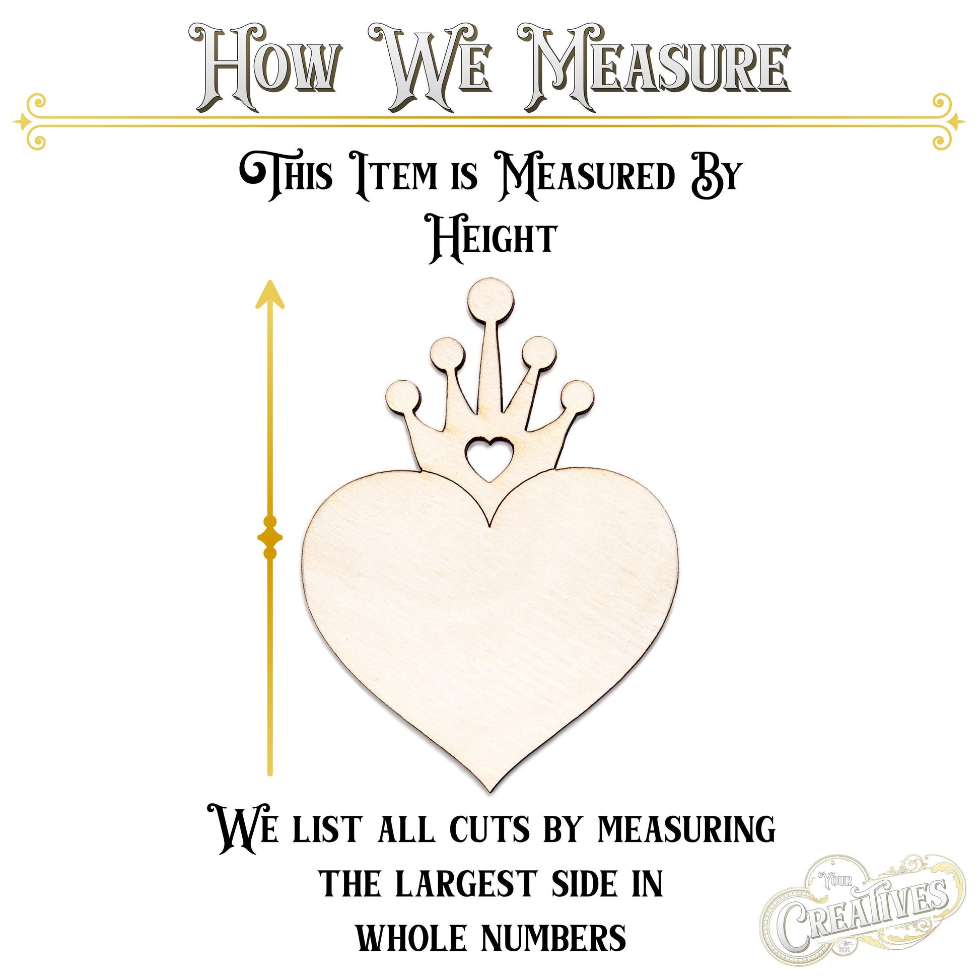 Heart Crown Wood Cutout - Laser Cut Unfinished Craft Shape - Multiple Sizes