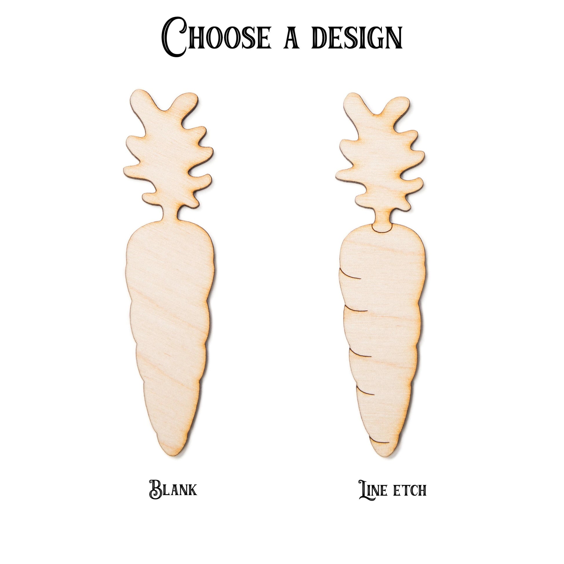 Carrot Wood Cutout - Laser Cut Unfinished Craft Shape - Multiple Sizes