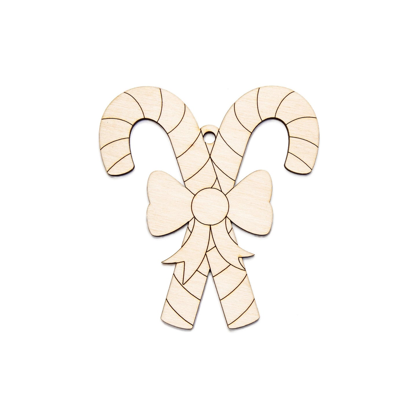 Candy Canes Crossed With Bow Wood Ornament - Laser Cut Unfinished Holiday Craft Shape