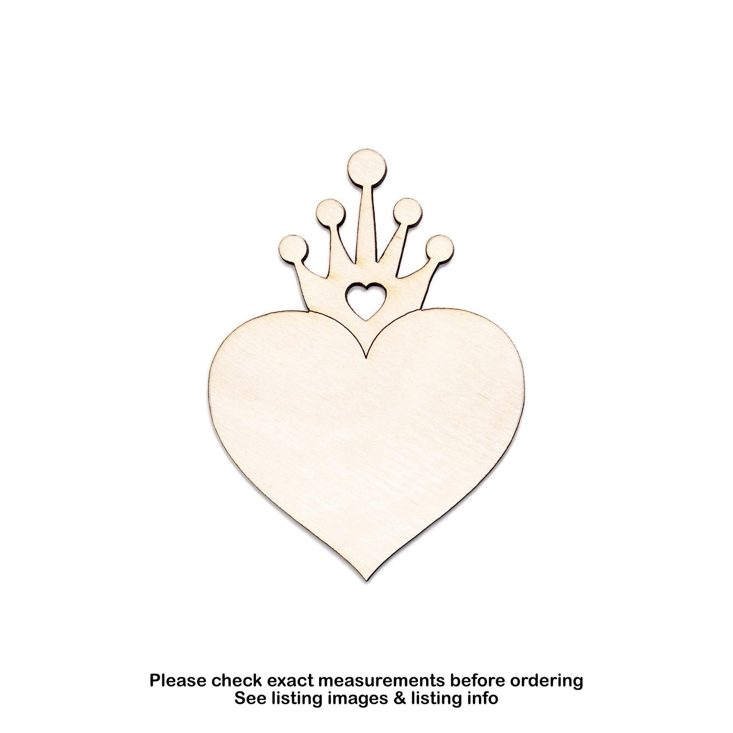 Heart Crown Wood Cutout - Laser Cut Unfinished Craft Shape - Multiple Sizes