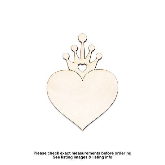 Heart Crown Wood Cutout - Laser Cut Unfinished Craft Shape - Multiple Sizes