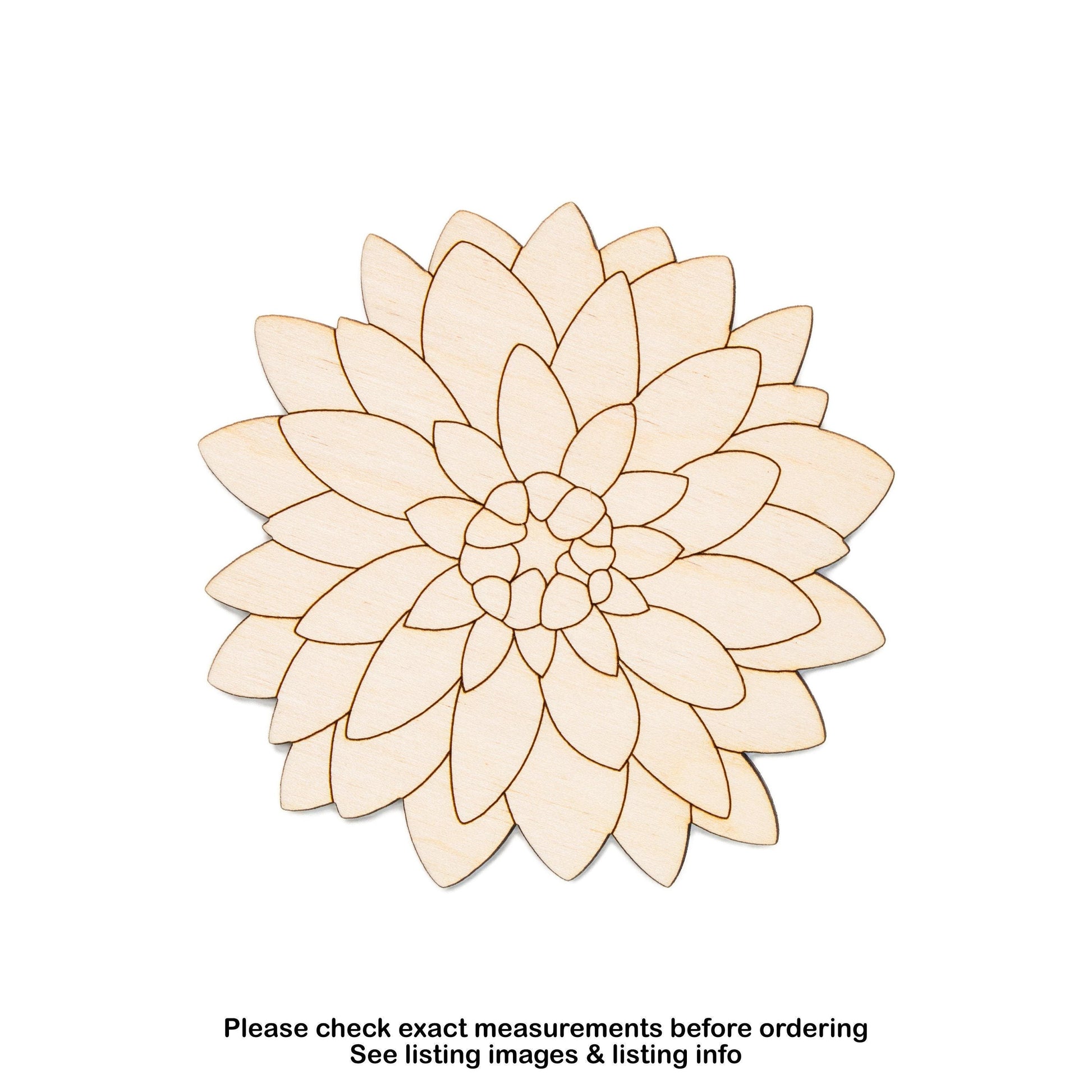 Dahlia Flower Detailed Wood Cutout - Laser Cut Unfinished Craft Shape - Multiple Sizes
