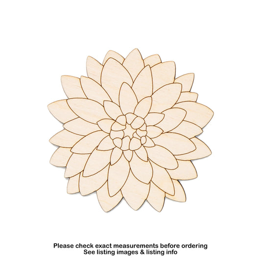 Dahlia Flower Detailed Wood Cutout - Laser Cut Unfinished Craft Shape - Multiple Sizes