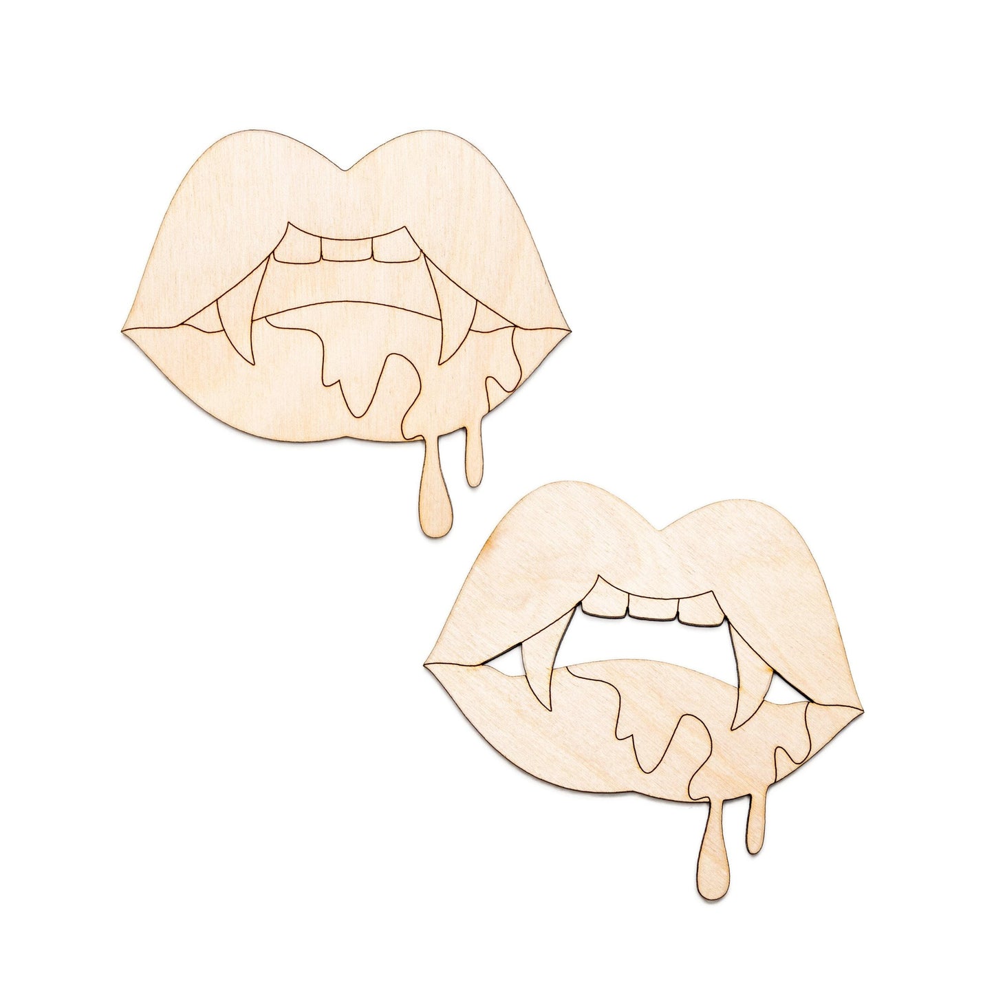 Vampire Lips With Fangs Wood Cutout - Laser Cut Unfinished Craft Shape - Multiple Sizes