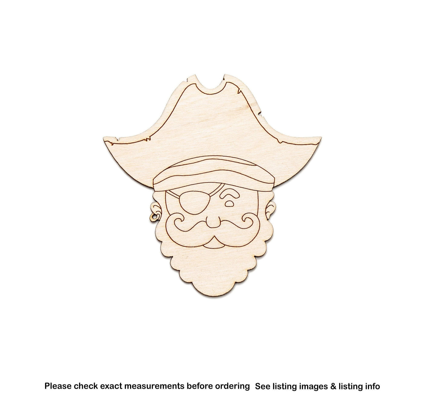 Pirate Man Head Wood Cutout - Laser Cut Unfinished Craft Shape - Multiple Sizes