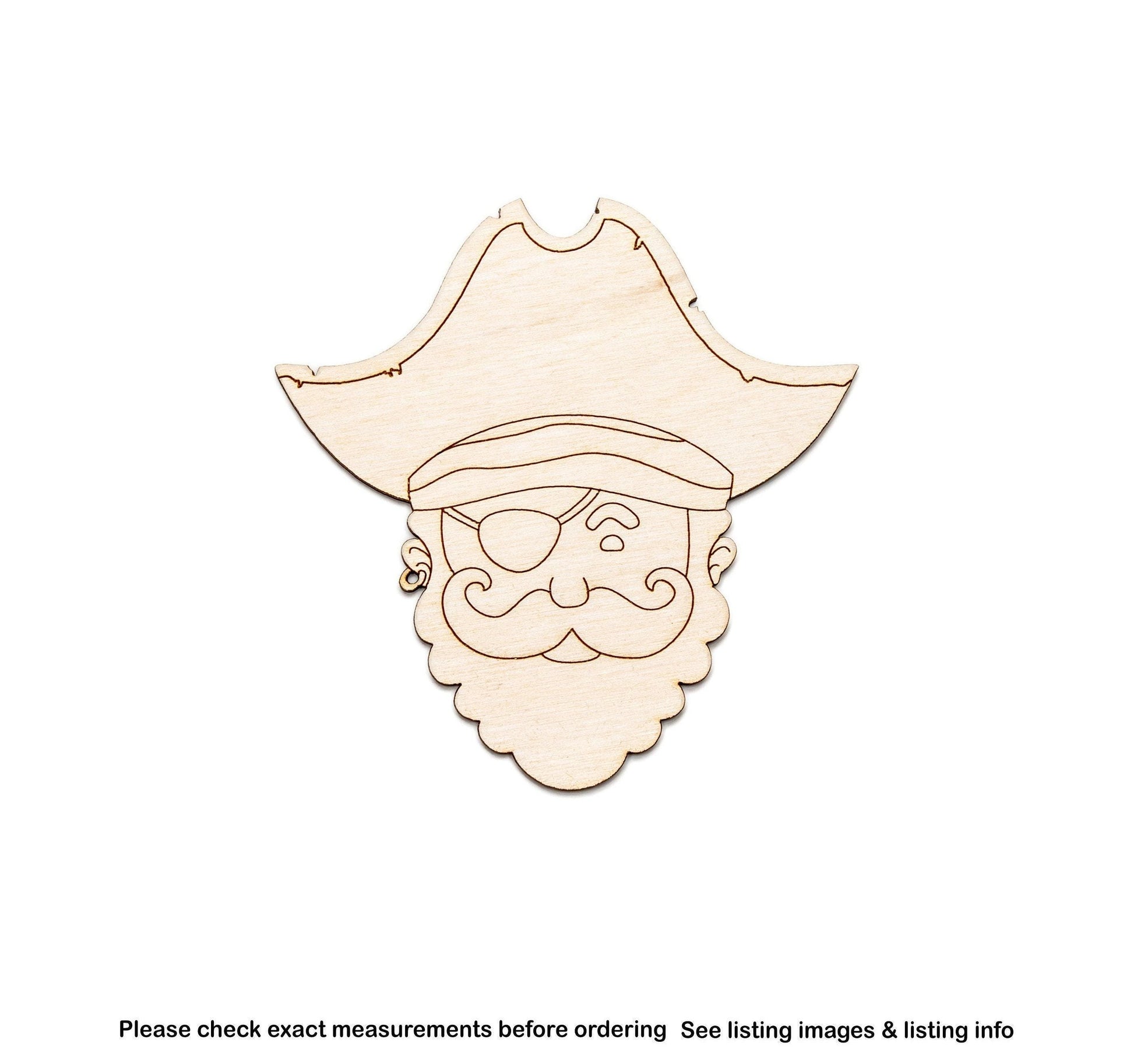 Pirate Man Head Wood Cutout - Laser Cut Unfinished Craft Shape - Multiple Sizes