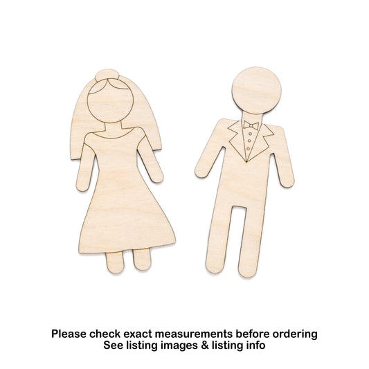 Bride And Groom Wood Cutout - Laser Cut Unfinished Craft Shape - Multiple Sizes