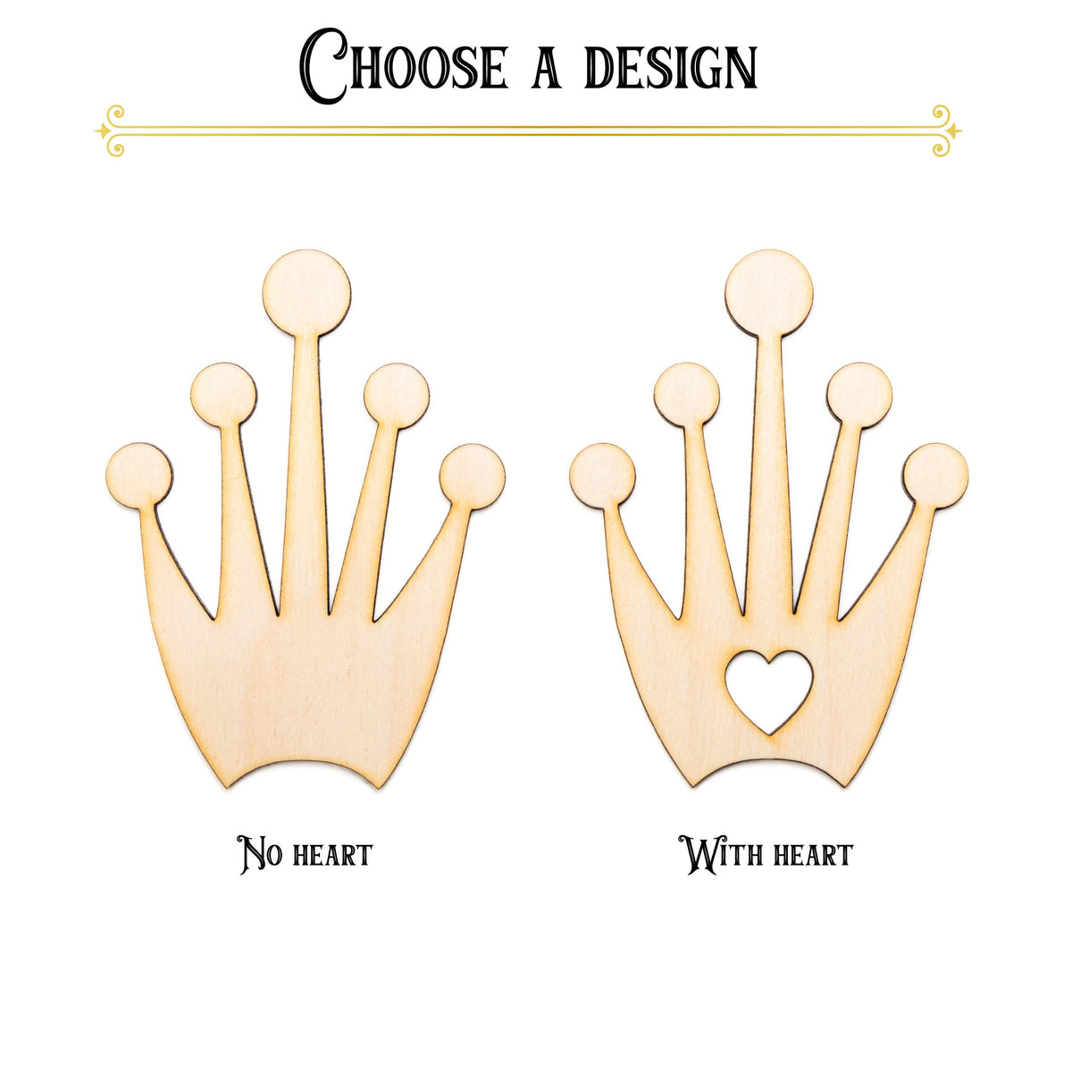 Petite Crown Wood Cutout - Laser Cut Unfinished Craft Shape - Multiple Sizes