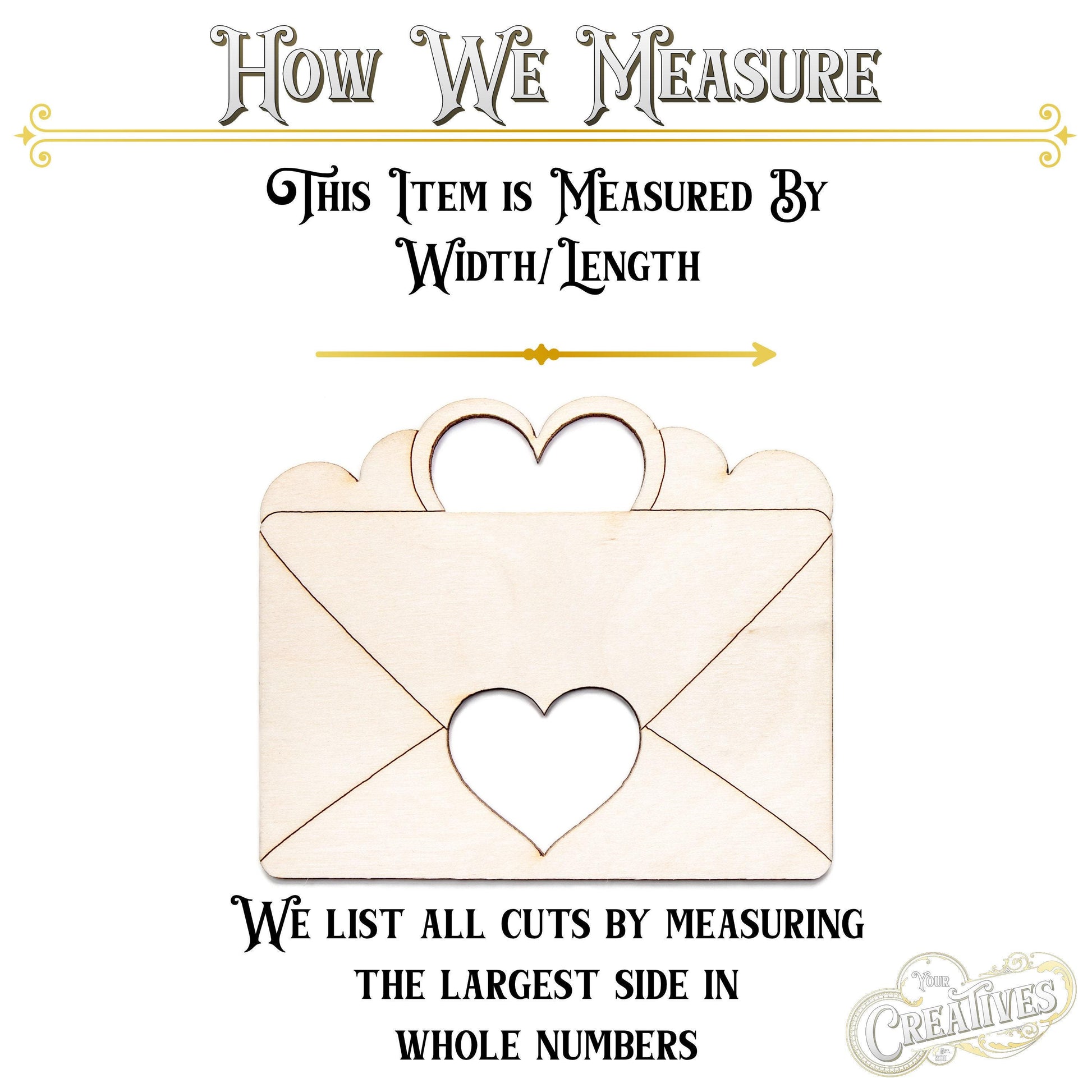 Heart Envelope Wood Cutout - Laser Cut Unfinished Craft Shape - Multiple Sizes