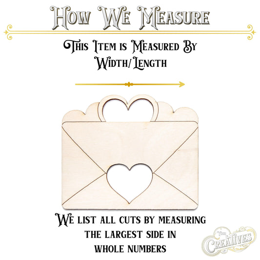 Heart Envelope Wood Cutout - Laser Cut Unfinished Craft Shape - Multiple Sizes