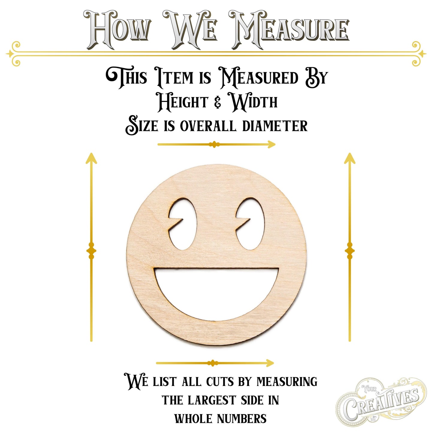 Happy Face Wood Cutout - Laser Cut Unfinished Craft Shape - Multiple Sizes