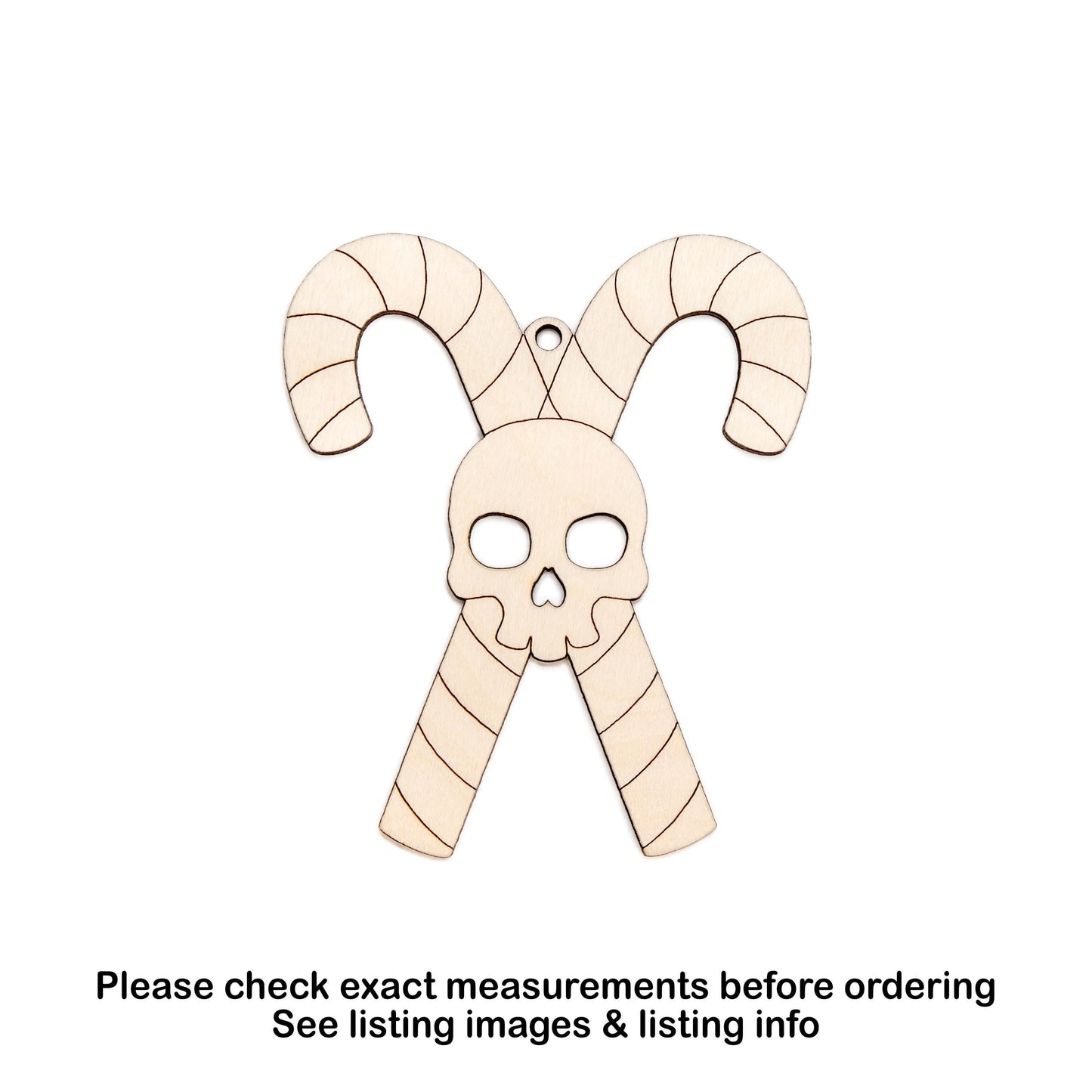 Candy Cane Skull Wood Ornament - Laser Cut Unfinished Gothic Holiday Craft Shape
