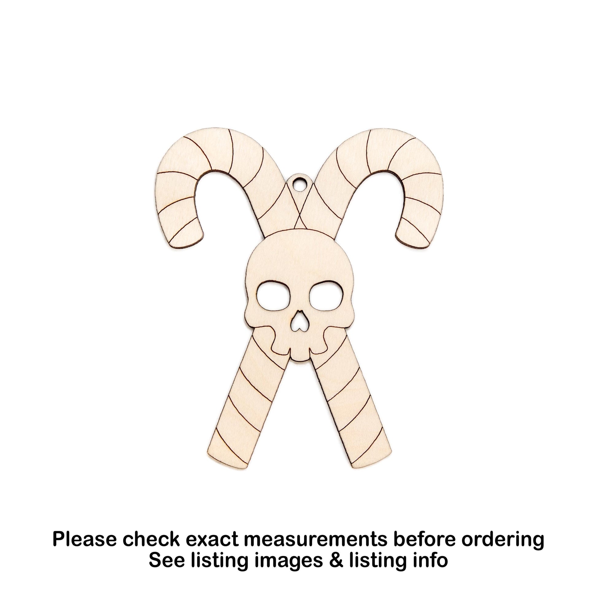 Candy Cane Skull Wood Ornament - Laser Cut Unfinished Gothic Holiday Craft Shape