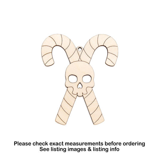 Candy Cane Skull Wood Ornament - Laser Cut Unfinished Gothic Holiday Craft Shape