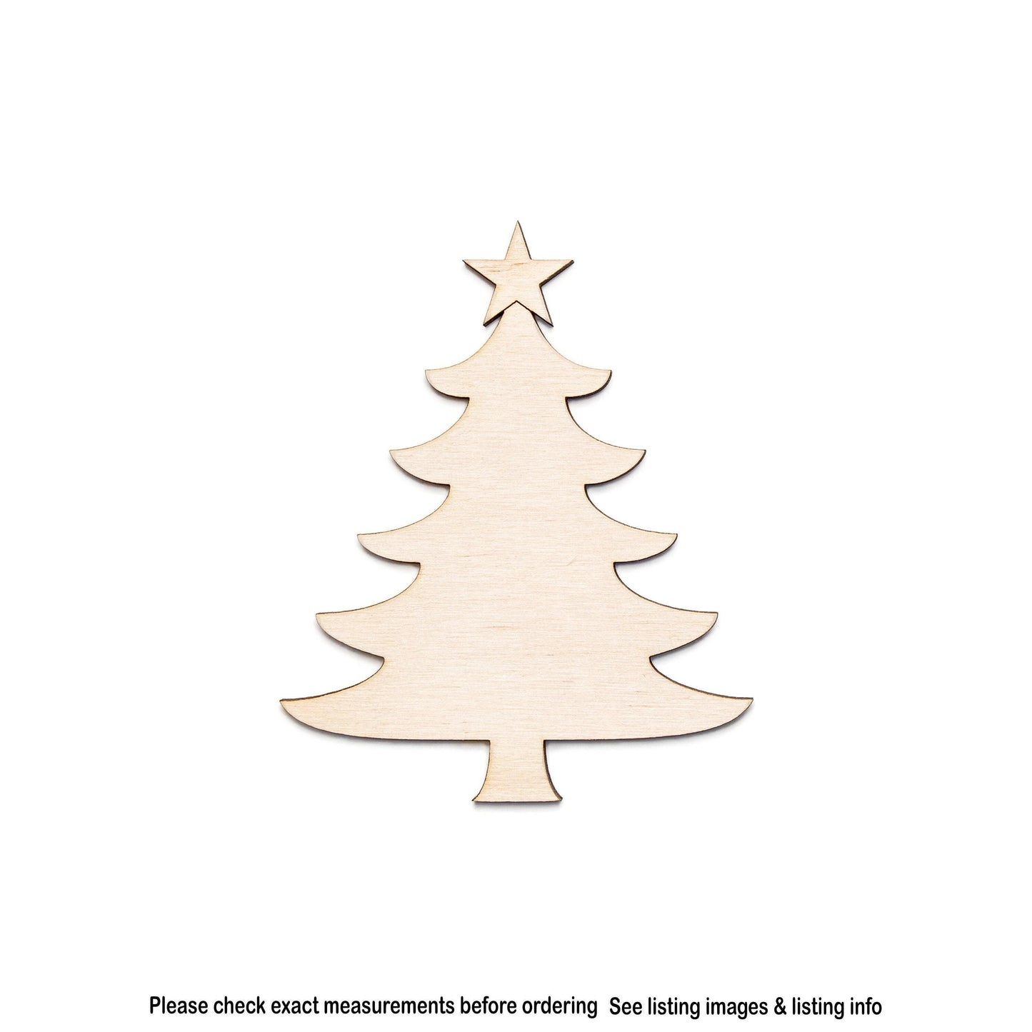 Christmas Tree With Star Wood Cutout - Laser Cut Unfinished Craft Shape - Multiple Sizes